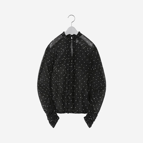 Gathered Sleeve Print Tuetleneck / black