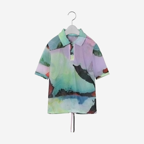 Print Sheer Polo Top / color