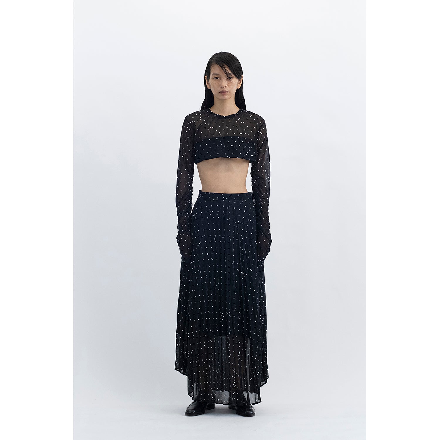 Printed Pleated Skirt / black