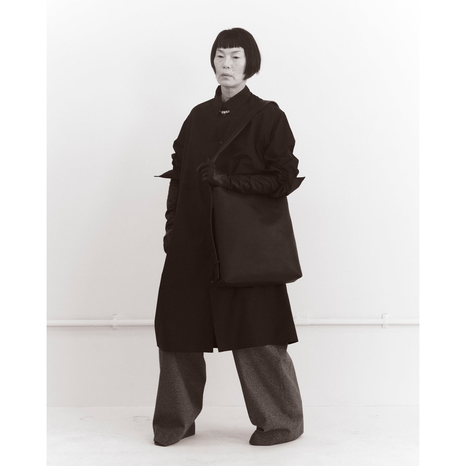 RAY / Midsize Long Shirt Coat / black