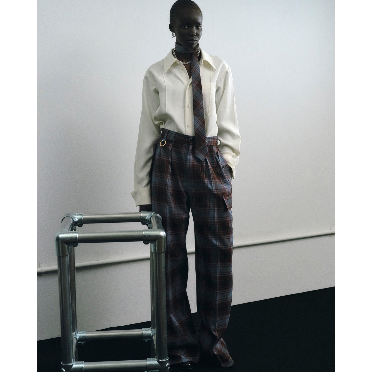 Wide Cargo Pants / check