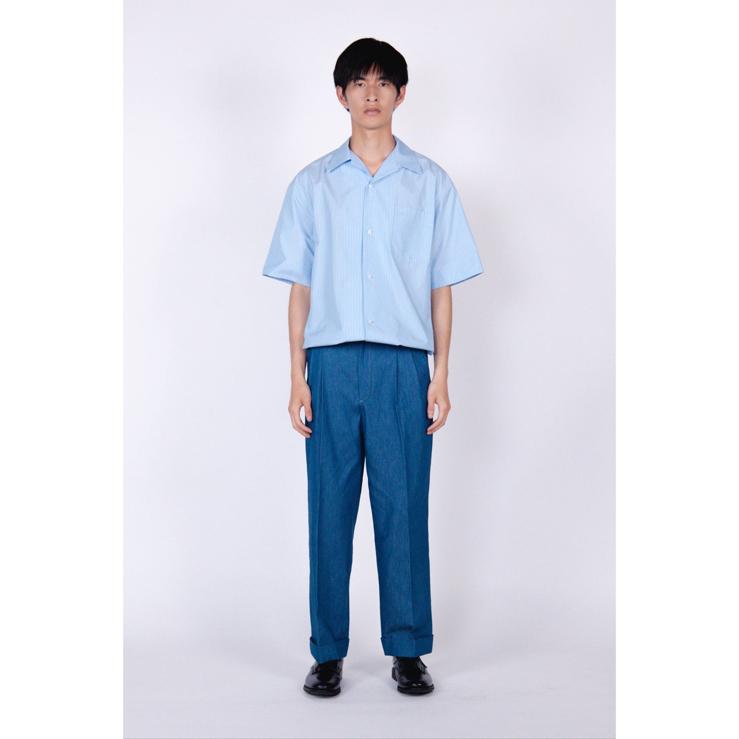 Open Collar Shirt (MID) / sax stripe – th products