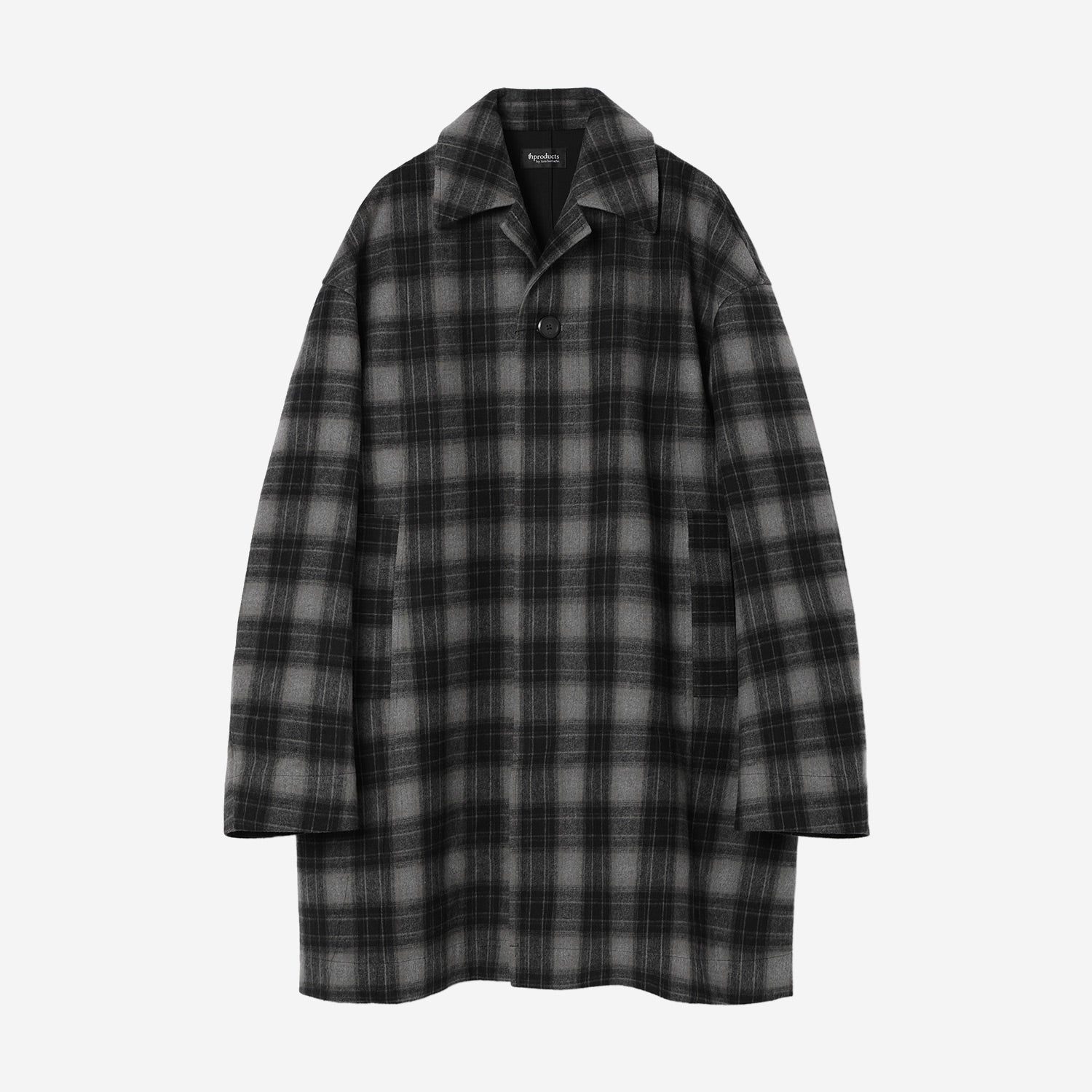 Bonding Stand Fall Collar Coat / gray check