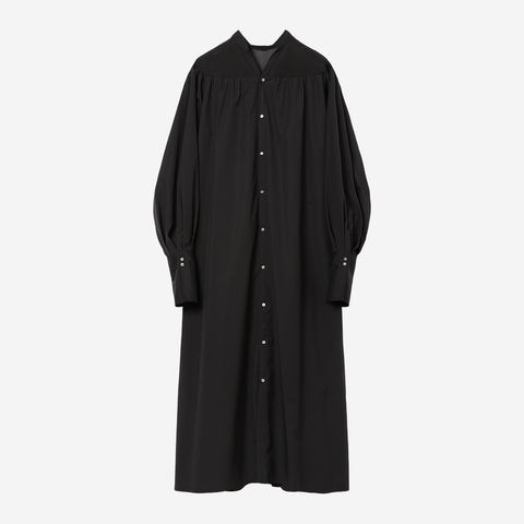 Sheer Mix V Neck Shirt Dress / black