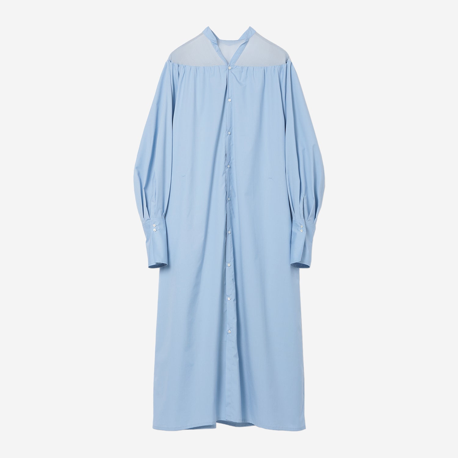 Sheer Mix V Neck Shirt Dress / sax