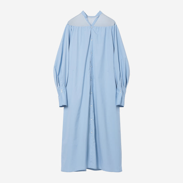 Sheer Mix V Neck Shirt Dress / sax