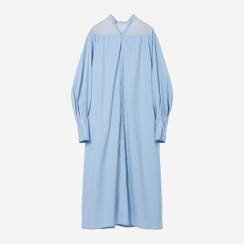 Sheer Mix V Neck Shirt Dress / sax