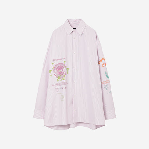 Graphic Print Oversized Shirt / pink stripe