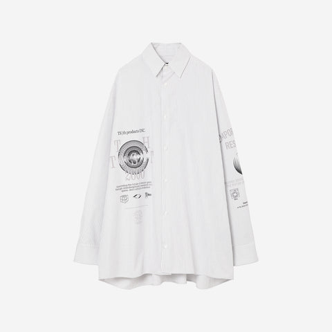 Graphic Print Oversized Shirt / white stripe