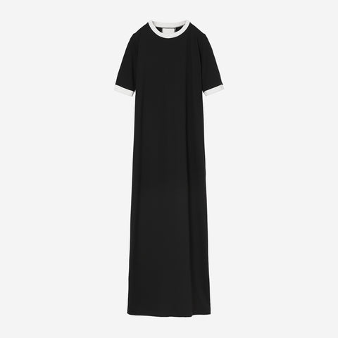 Mix Cut S/S Dress / white × black