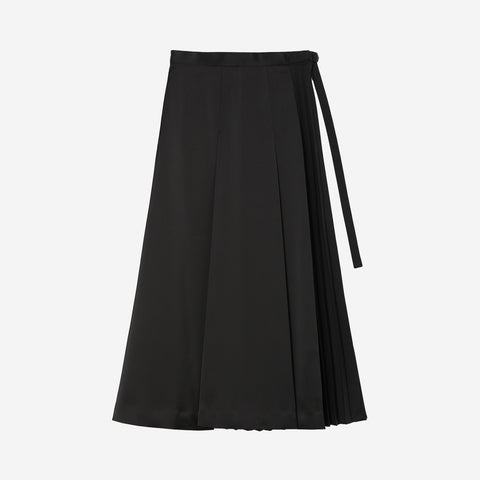 Satin Mix Pleats Skirt / black