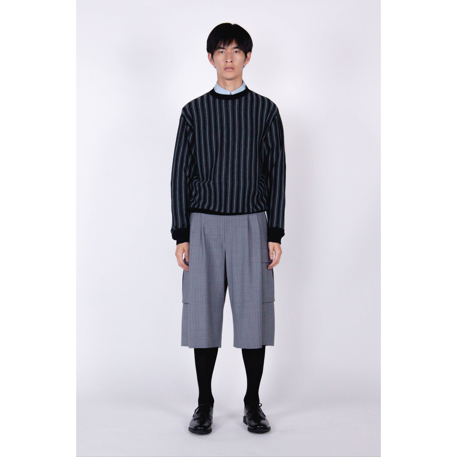 Wide Cargo Shorts / gray stripe – th products
