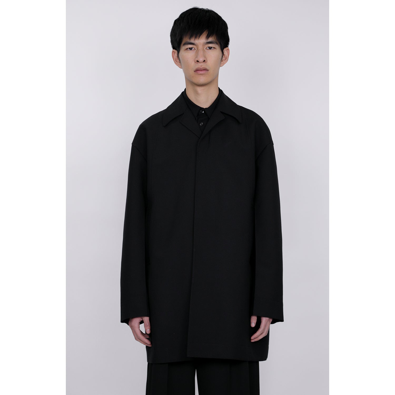 Bonding Stand Fall Collar Coat / black – th products