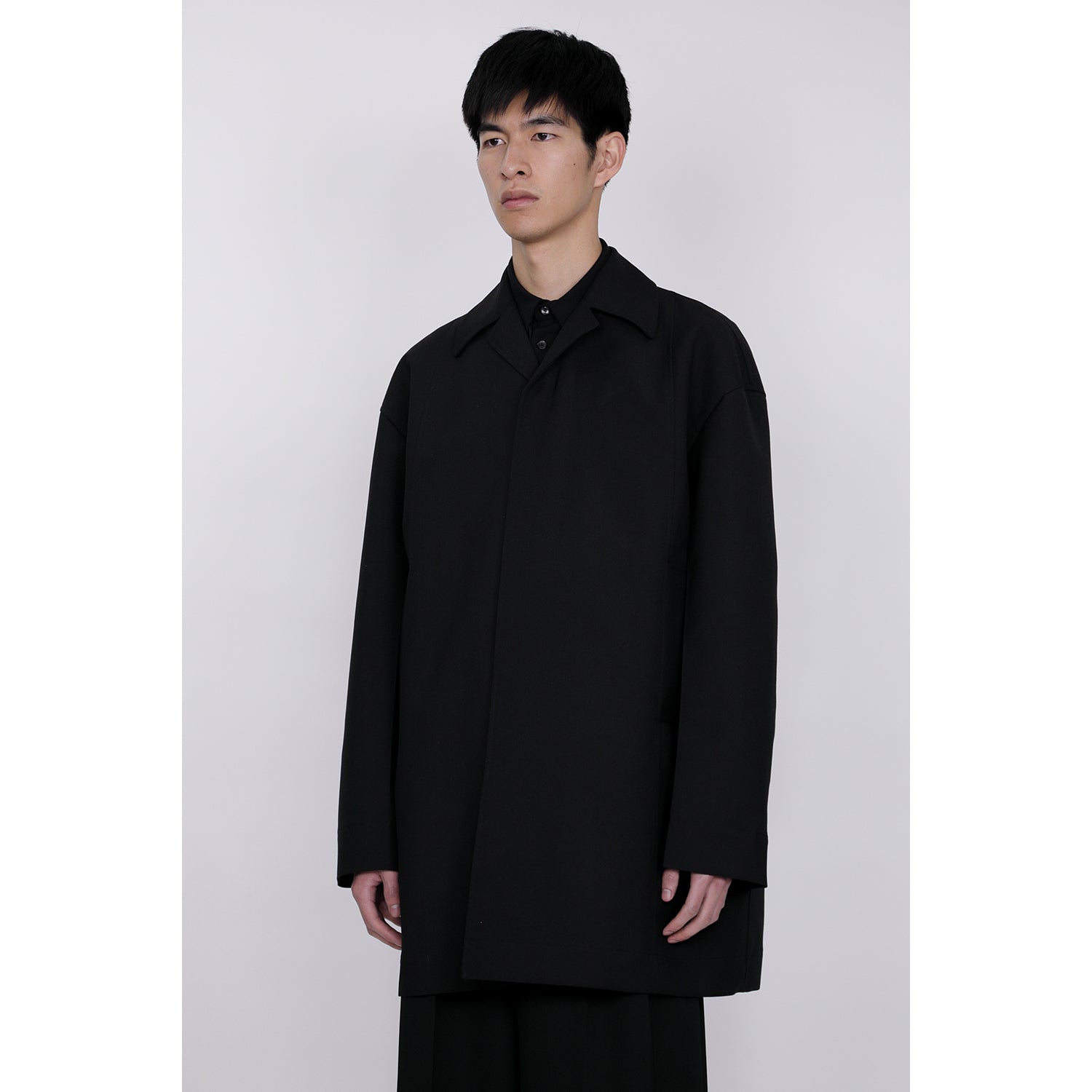 Bonding Stand Fall Collar Coat / black – th products