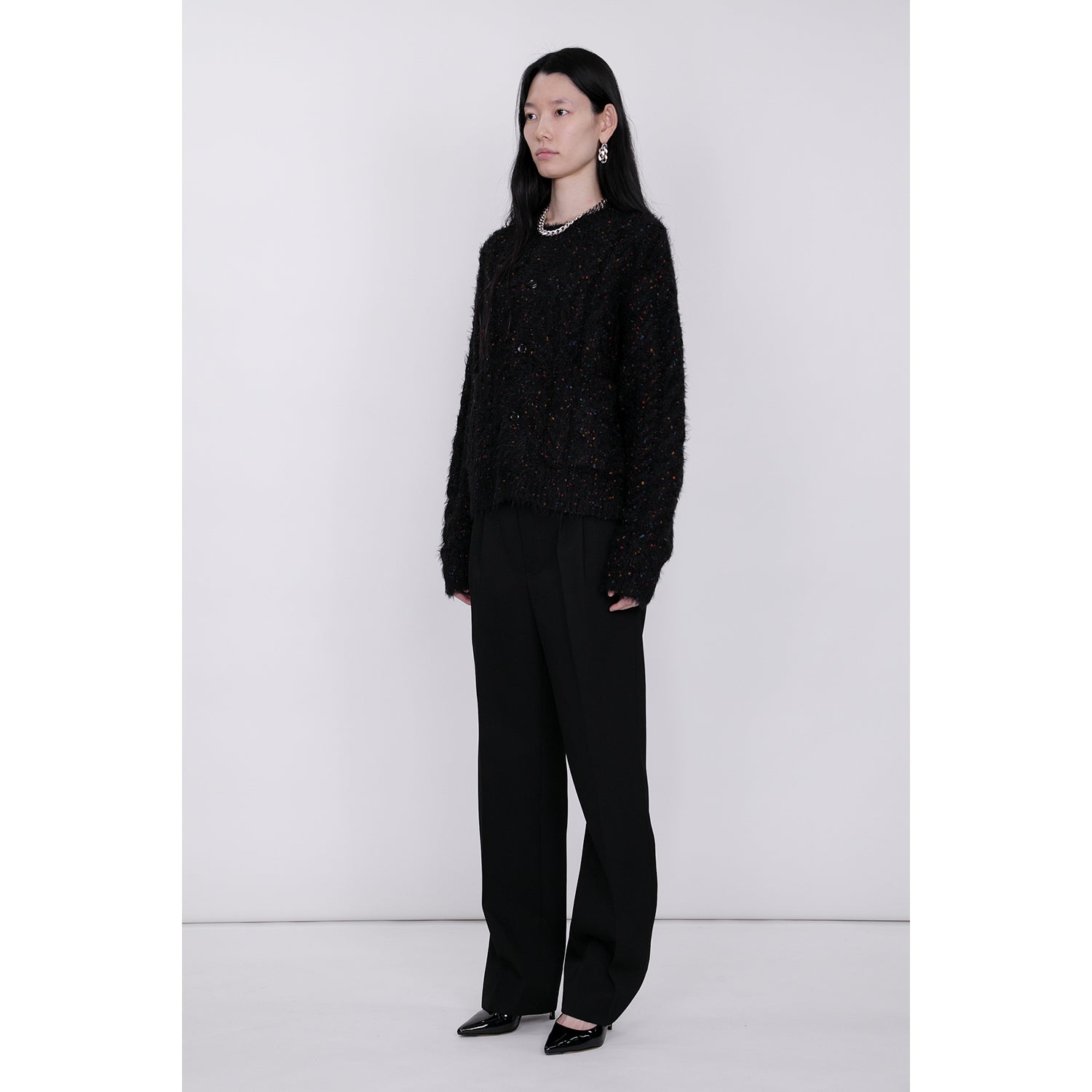 Color Nep Mole Knit Cardigan / black – th products