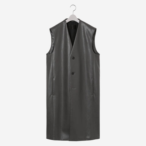 Synthetic Leather Sleeveless Coat / gray