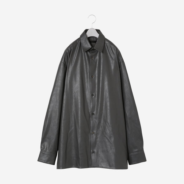 Synthetic Leather Oversized Shirt / gray