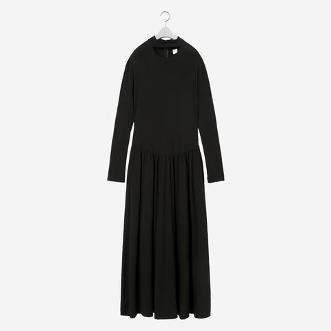 Slit Gathered Dress / black