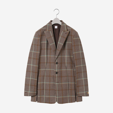 Collar Less Hidden Pocket Jacket / check