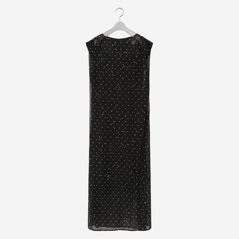 Roundneck Print Sheer Dress / black