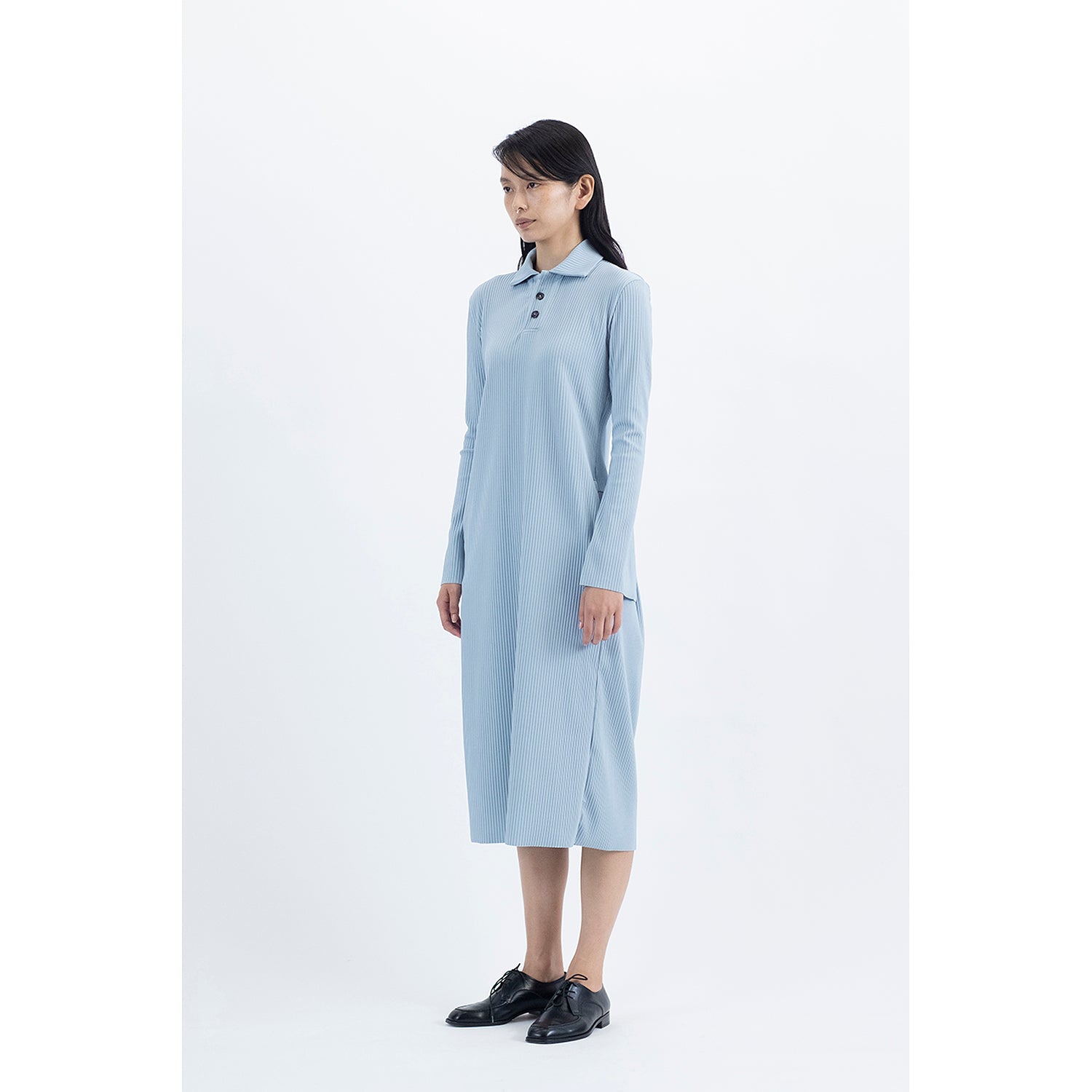 Pleats Knitted Polo Dress / blue