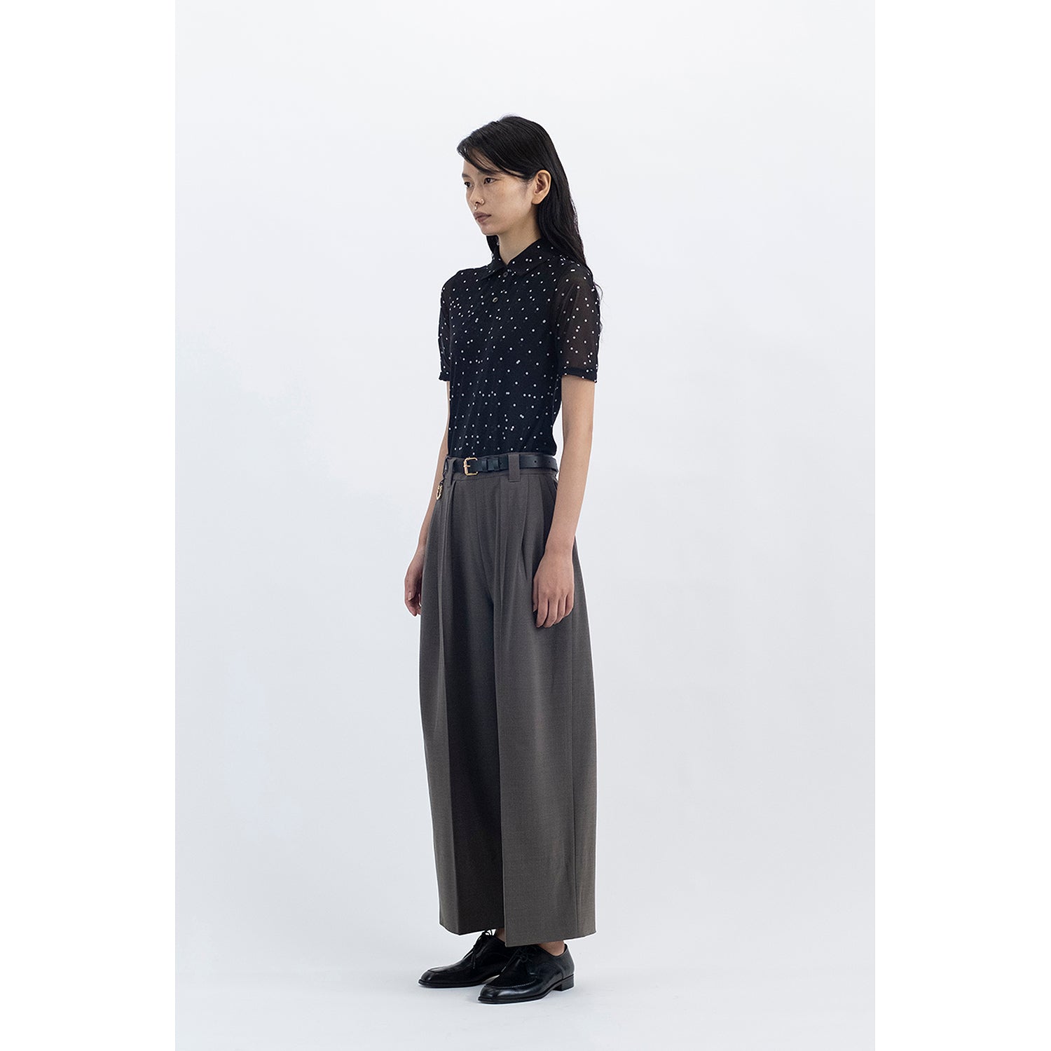 Extra Volumed Cropped Pants / brown