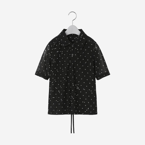 Print Sheer Polo Top / black